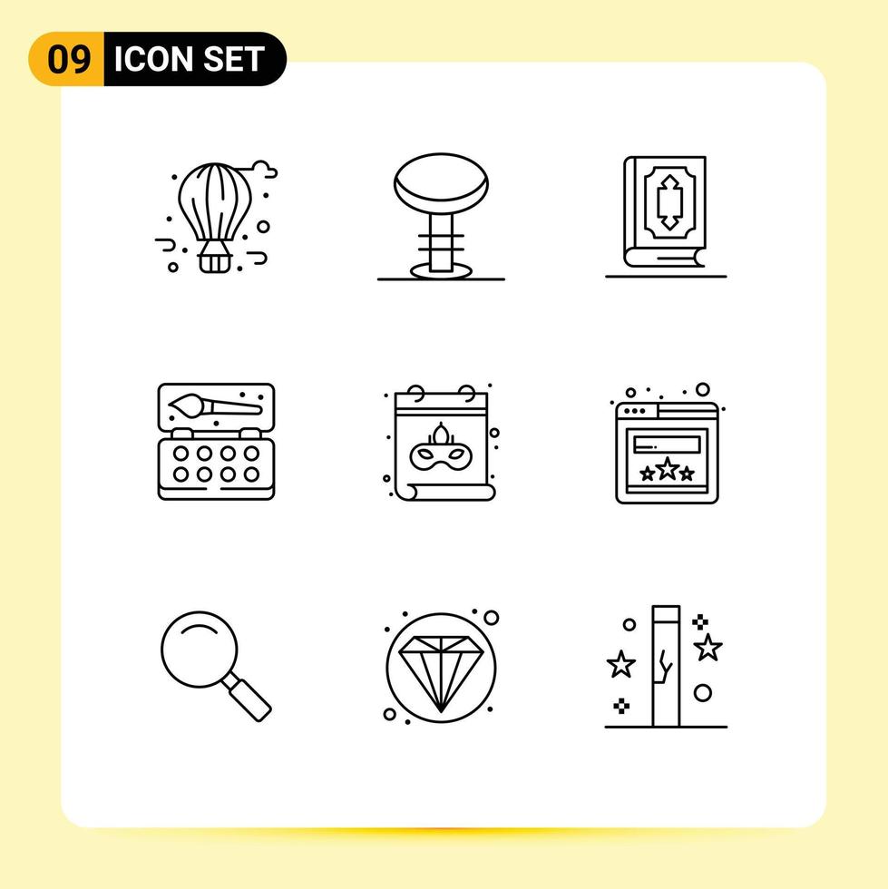 Pack of 9 Modern Outlines Signs and Symbols for Web Print Media such as calendar paint quran arts muslim Editable Vector Design Elements