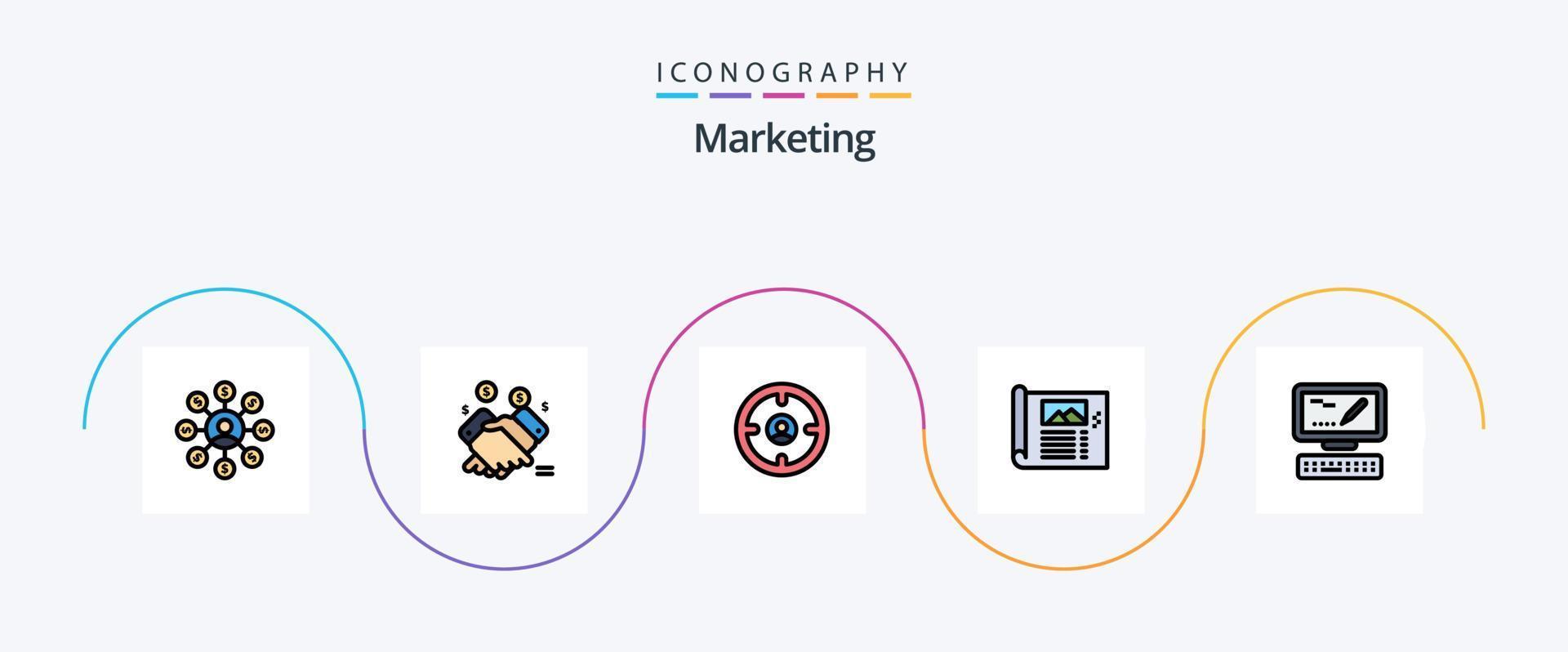 Marketing Line Filled Flat 5 Icon Pack Including sketch. paper. selling. design. head vector