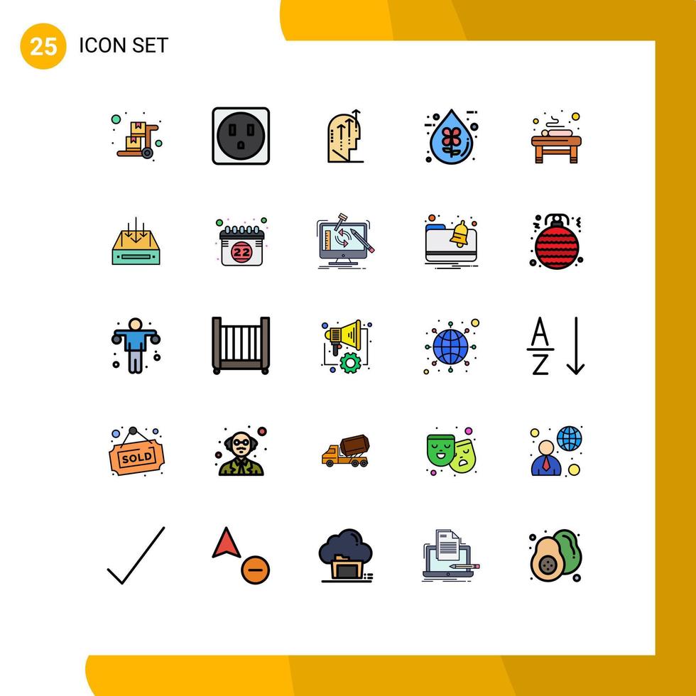 conjunto moderno de 25 colores planos y símbolos de línea rellena, como elementos de diseño de vectores editables ecológicos de crecimiento ecológico de cama