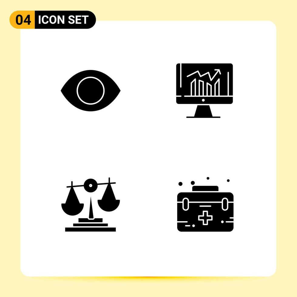 4 Solid Glyph concept for Websites Mobile and Apps eye balance vision report decision Editable Vector Design Elements