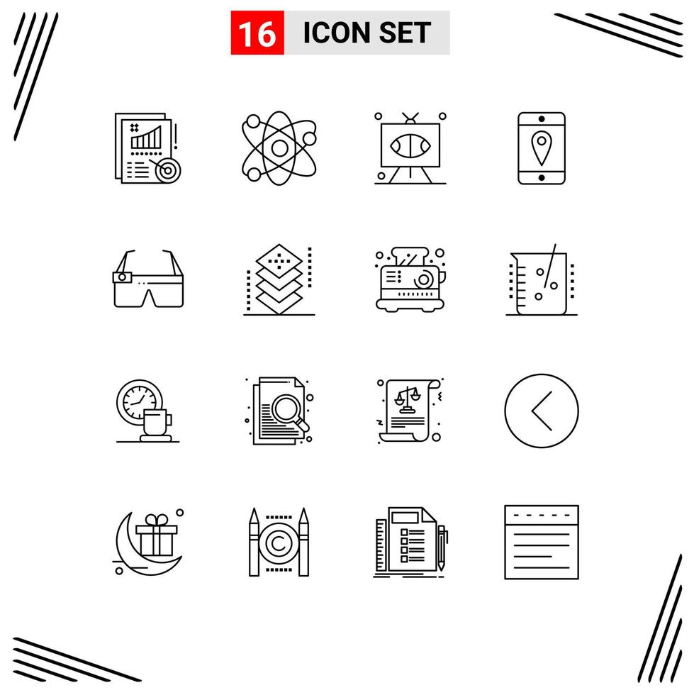 símbolos de iconos universales grupo de 16 contornos modernos de anteojos ubicación de fútbol celular televisión elementos de diseño de vectores editables