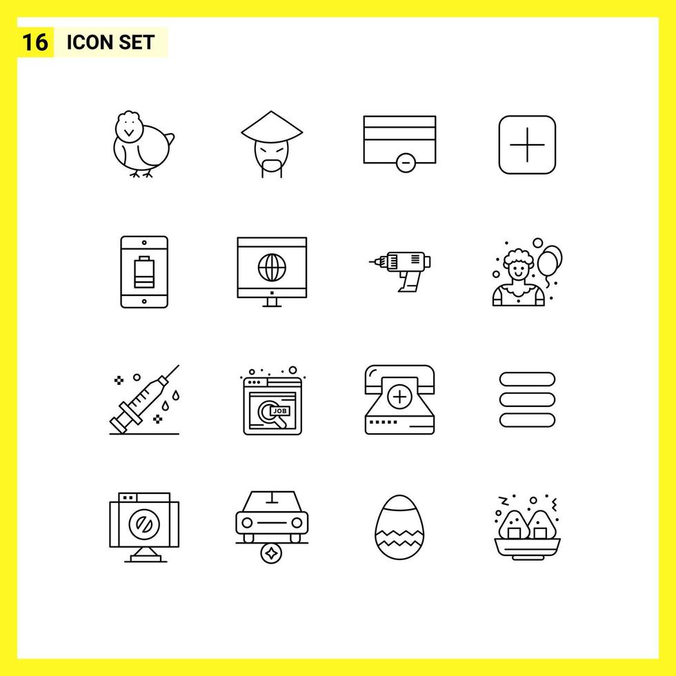 Set of 16 Vector Outlines on Grid for cellphone upload finance sets instagram Editable Vector Design Elements