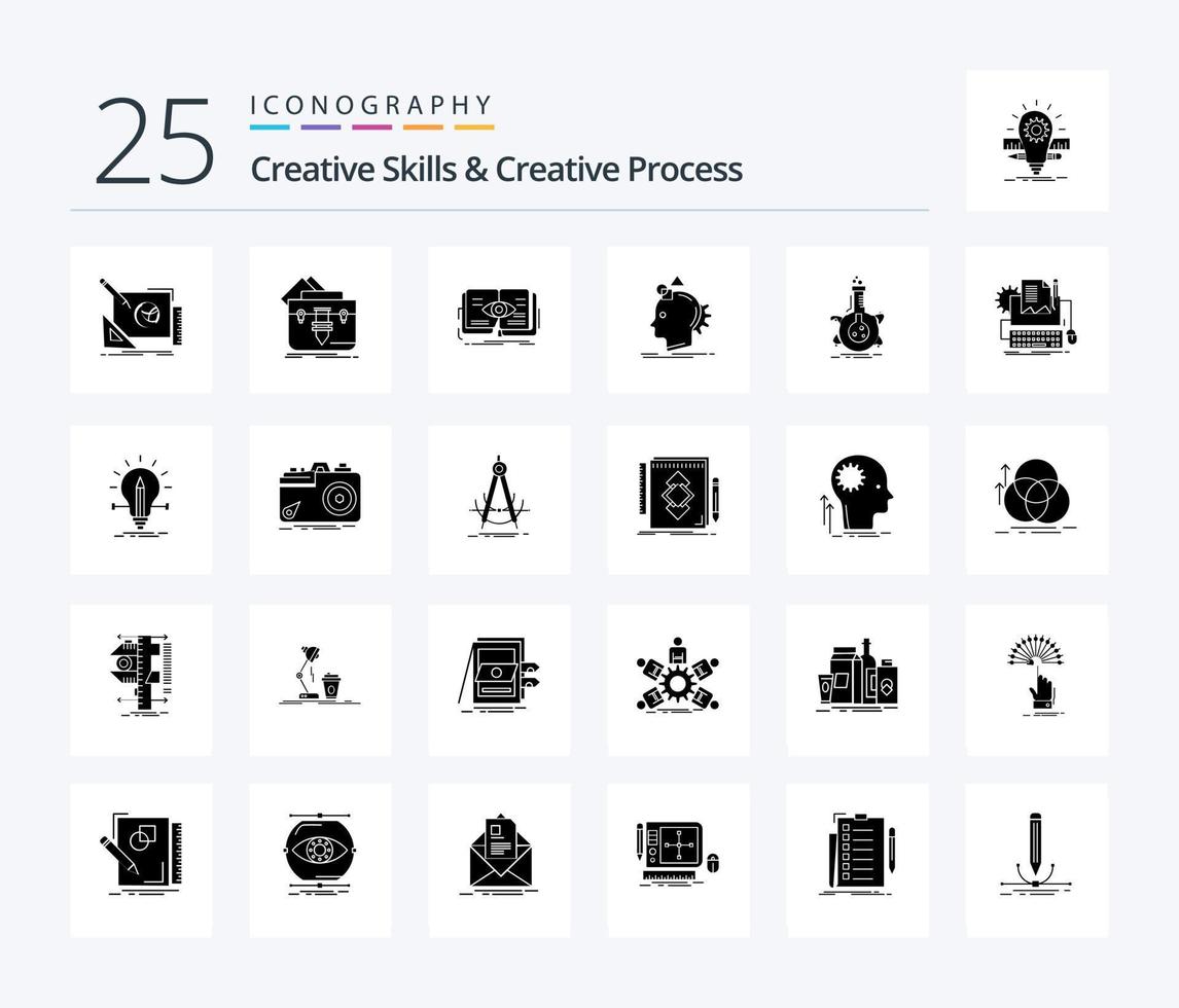 Creative Skills And Creative Process 25 Solid Glyph icon pack including imagine. imagination. folder. growth. eye vector