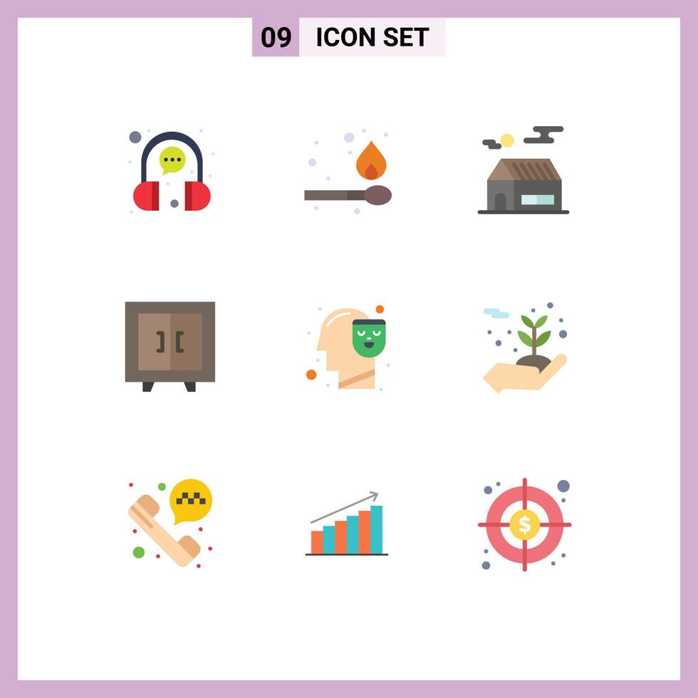 Pack of 9 creative Flat Colors of mind school home interior cupboard Editable Vector Design Elements