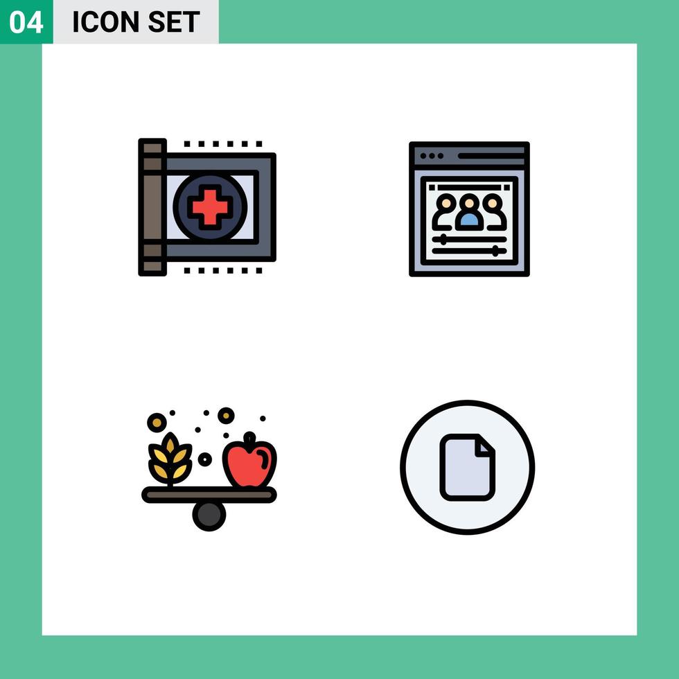 conjunto de 4 iconos modernos de la interfaz de usuario símbolos signos para el cuidado de la salud de la manzana elementos de diseño vectorial editables de la salud del equipo remoto vector