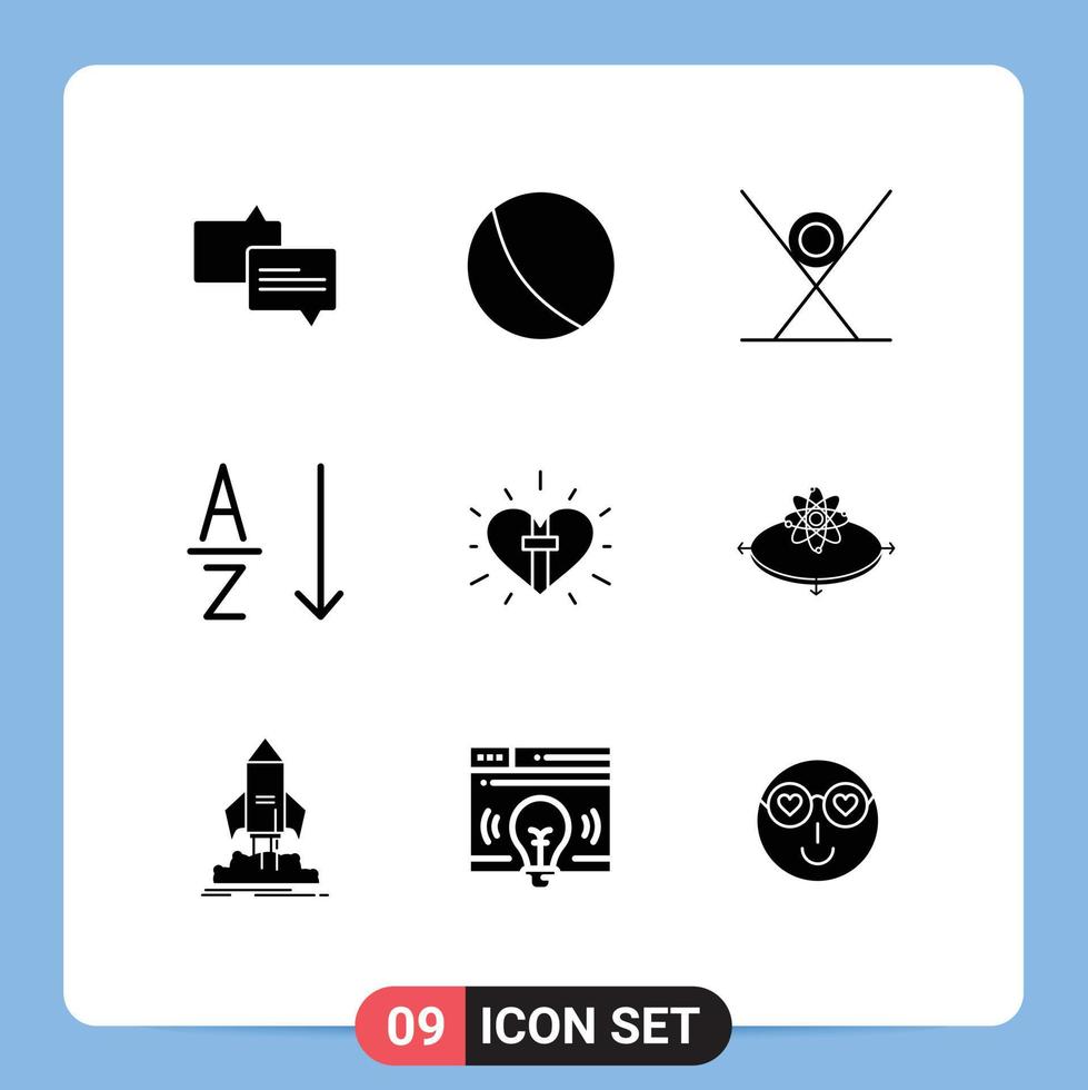 User Interface Pack of 9 Basic Solid Glyphs of christian heart food love order Editable Vector Design Elements