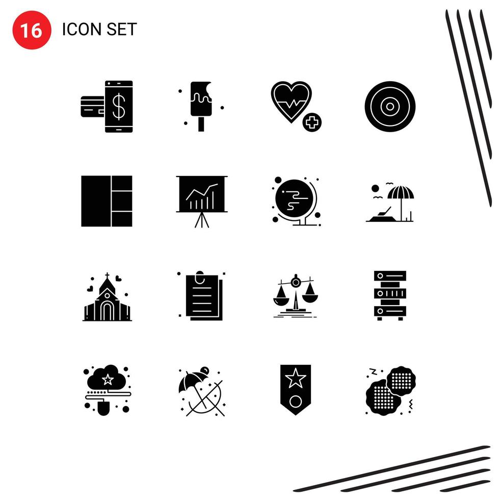 Set of 16 Modern UI Icons Symbols Signs for grid target sweet multimedia beat Editable Vector Design Elements