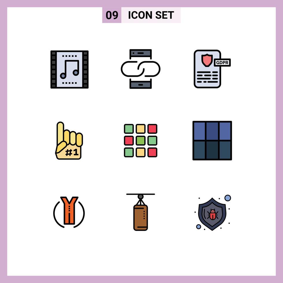 Universal Icon Symbols Group of 9 Modern Filledline Flat Colors of sport finger message fanatic gdpr Editable Vector Design Elements