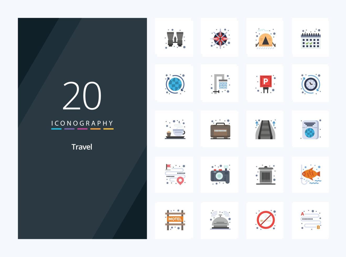 20 Travel Flat Color icon for presentation vector