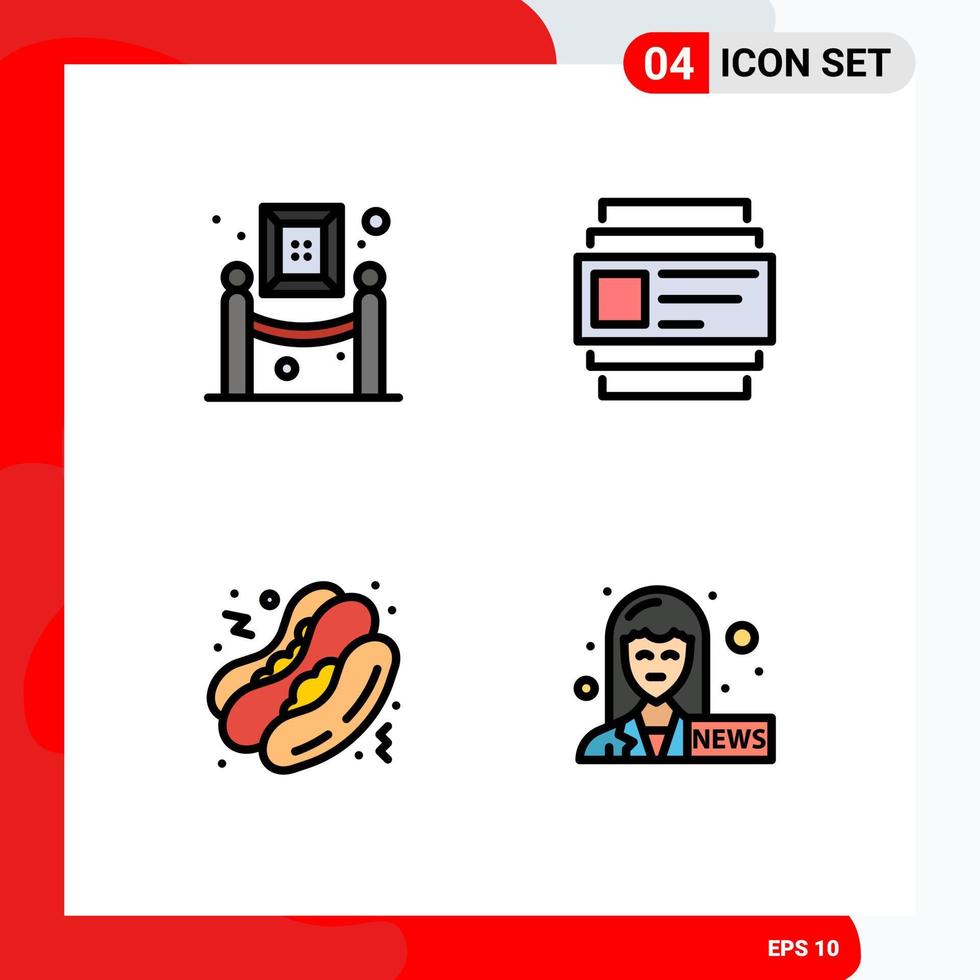 Mobile Interface Filledline Flat Color Set of 4 Pictograms of art fast food painting users journalist Editable Vector Design Elements