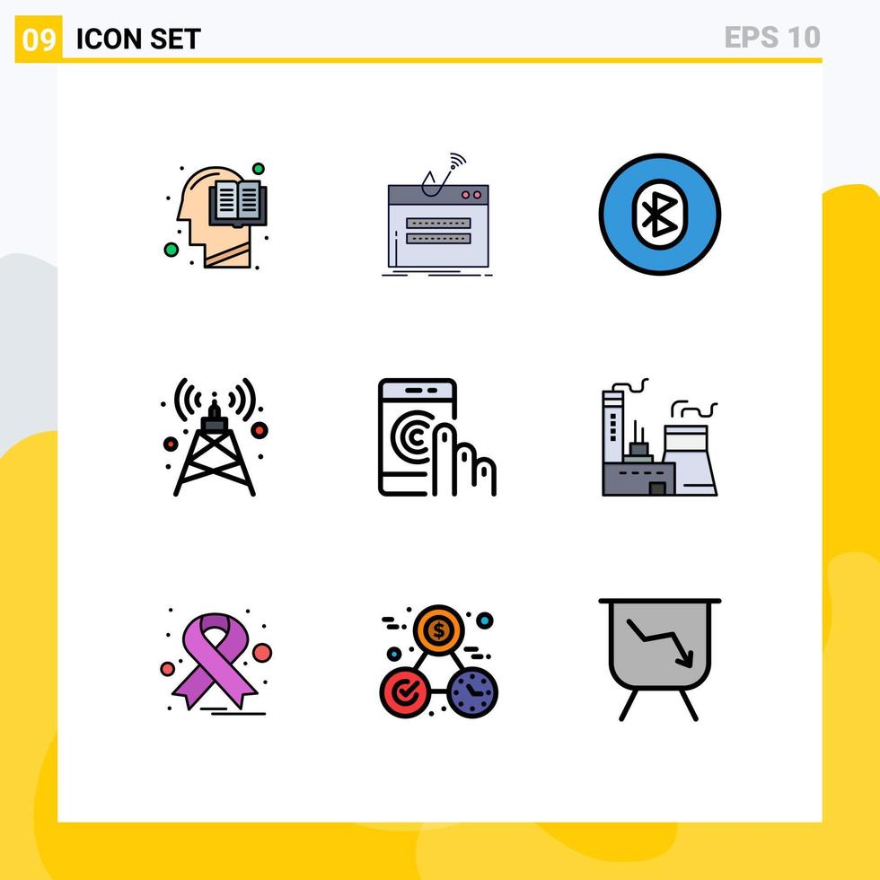 Modern Set of 9 Filledline Flat Colors and symbols such as tower antenna password wireless multimedia Editable Vector Design Elements