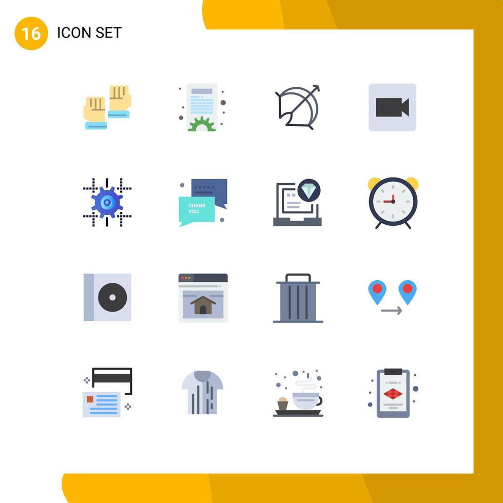 User Interface Pack of 16 Basic Flat Colors of computing setting arrow video camera Editable Pack of Creative Vector Design Elements