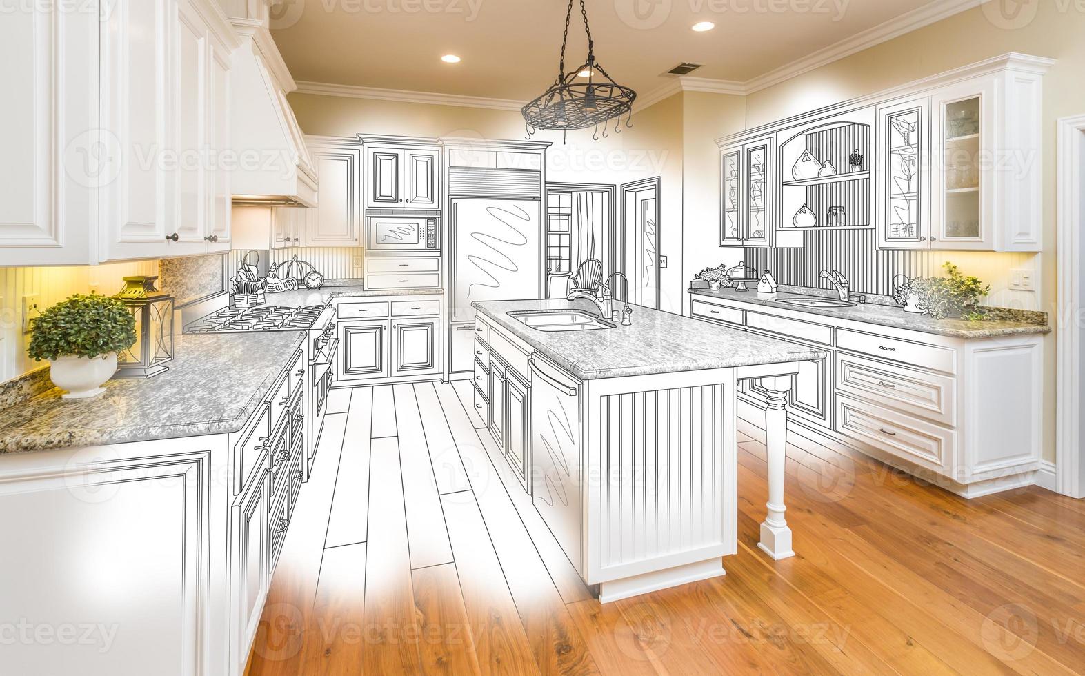 Custom Kitchen Design Drawing and Brushed Photo Combination