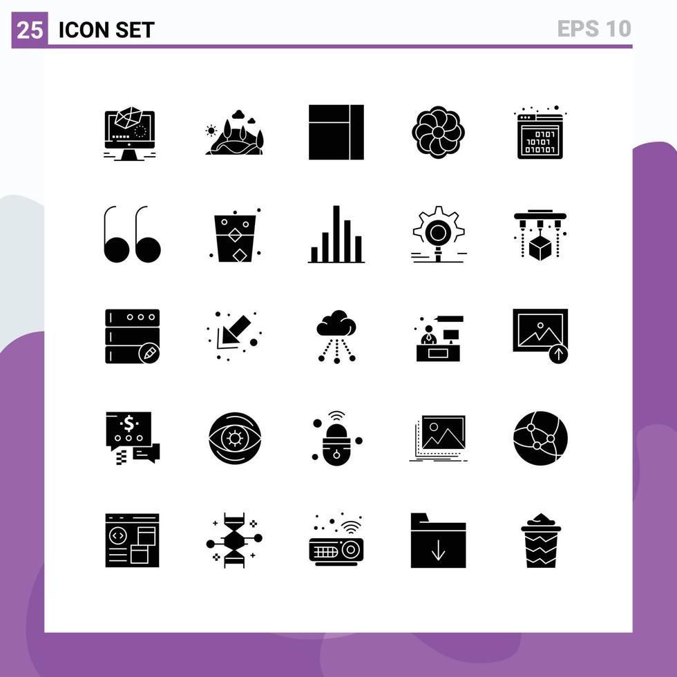 Group of 25 Modern Solid Glyphs Set for seo code tree binary flower Editable Vector Design Elements