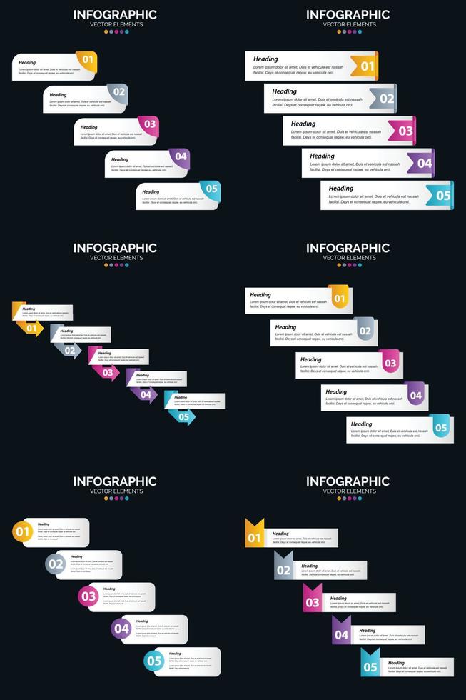 Vector 6 Infographics Pack Presentation slide template 5 Steps cycle diagrams and timelines