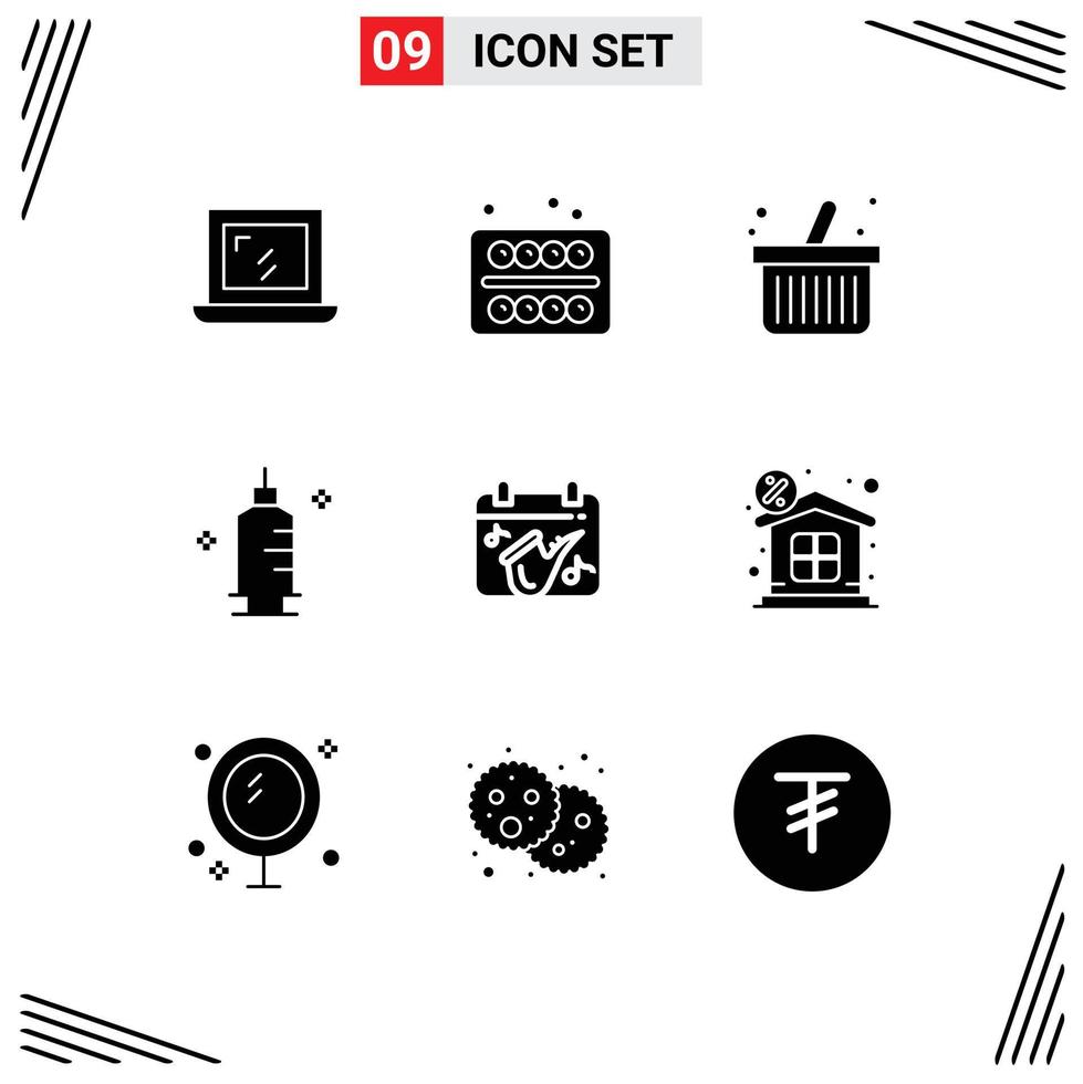 conjunto de 9 iconos de interfaz de usuario modernos símbolos signos para música de saxofón calendario de compras en línea farmacia elementos de diseño vectorial editables vector