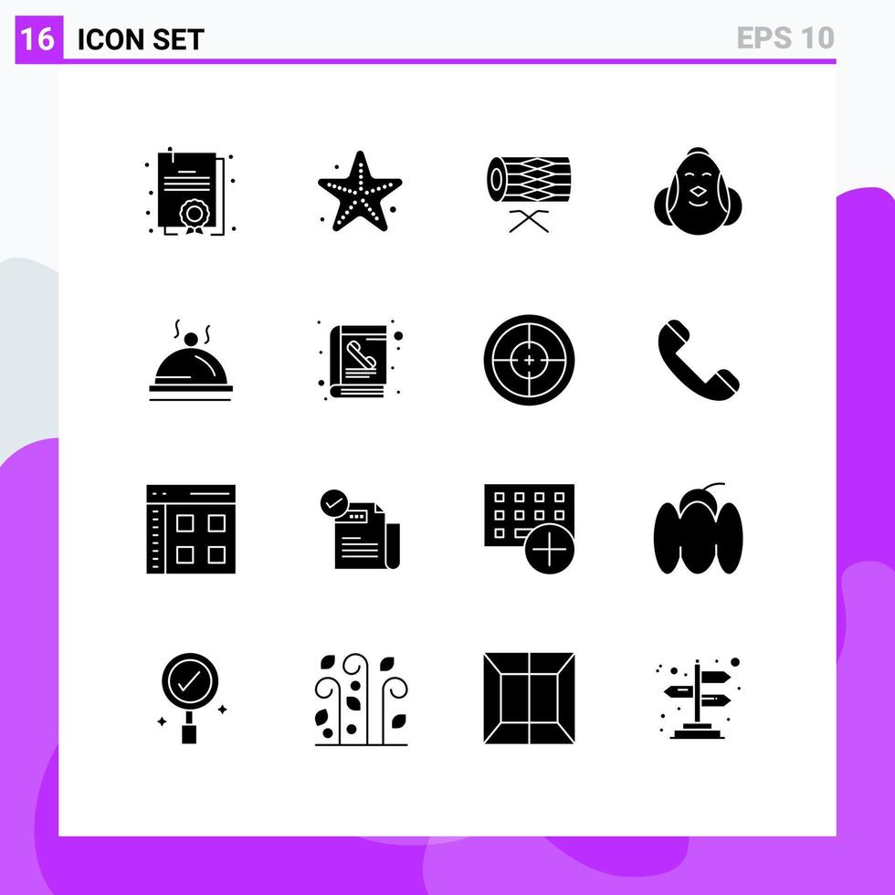 Solid Glyph Pack of 16 Universal Symbols of hotel baby instrument easter egg Editable Vector Design Elements