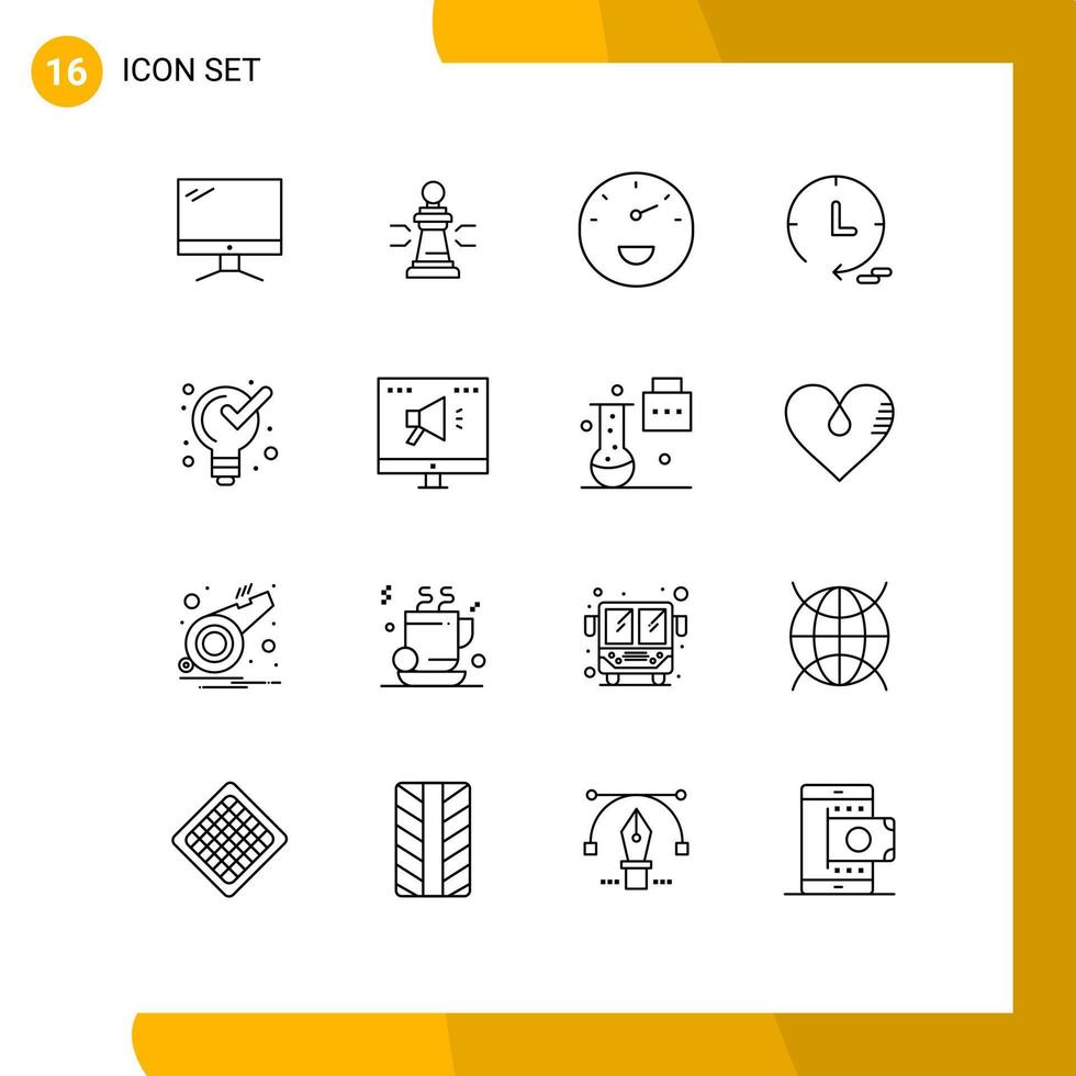 Set of 16 Modern UI Icons Symbols Signs for watch marketing figures speed gauge Editable Vector Design Elements