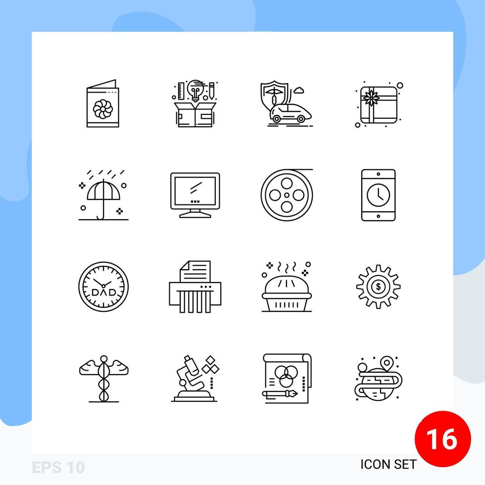 Pictogram Set of 16 Simple Outlines of autumn gift thinking box transport Editable Vector Design Elements