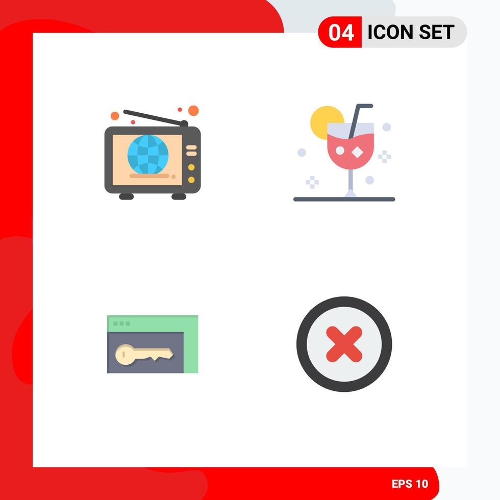 Modern Set of 4 Flat Icons Pictograph of web browser news drink key Editable Vector Design Elements