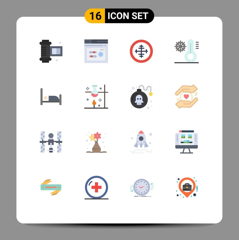 Modern Set of 16 Flat Colors and symbols such as bed temperature badge snow climate Editable Pack of Creative Vector Design Elements