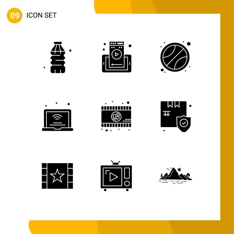 Solid Glyph Pack of 9 Universal Symbols of video wifi ball iot internet Editable Vector Design Elements