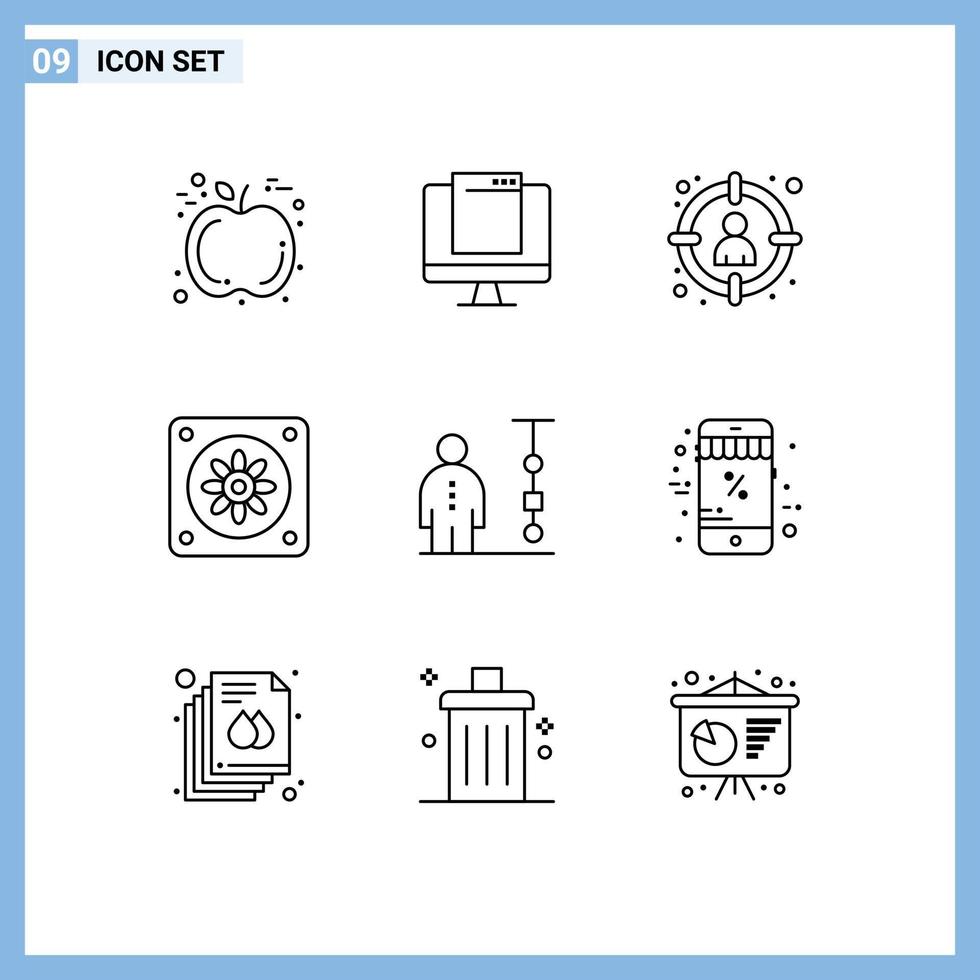 Group of 9 Modern Outlines Set for corporate administration business choose fan target Editable Vector Design Elements