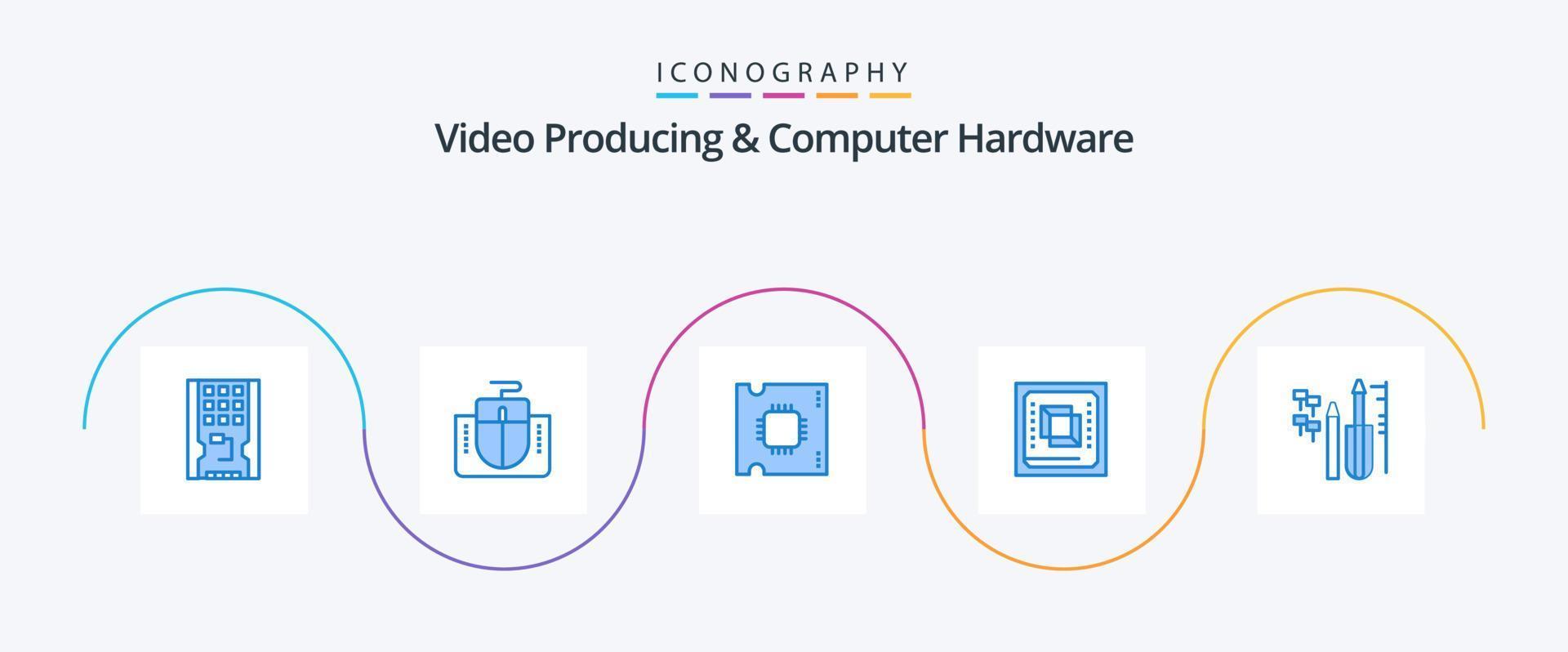 Video Producing And Computer Hardware Blue 5 Icon Pack Including processor. cpu. computer. computer. processor chip vector