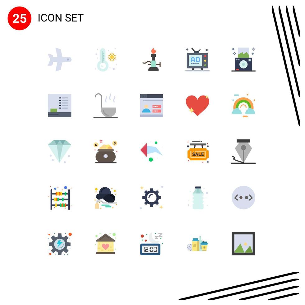 25 Universal Flat Color Signs Symbols of camera multimedia lab media ad Editable Vector Design Elements