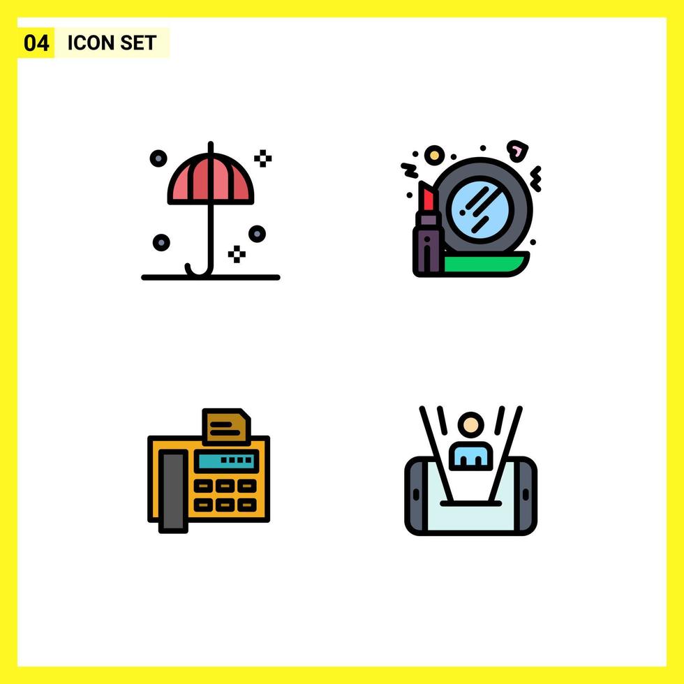 4 Creative Icons Modern Signs and Symbols of protection phone umbrella mirror fax machine Editable Vector Design Elements