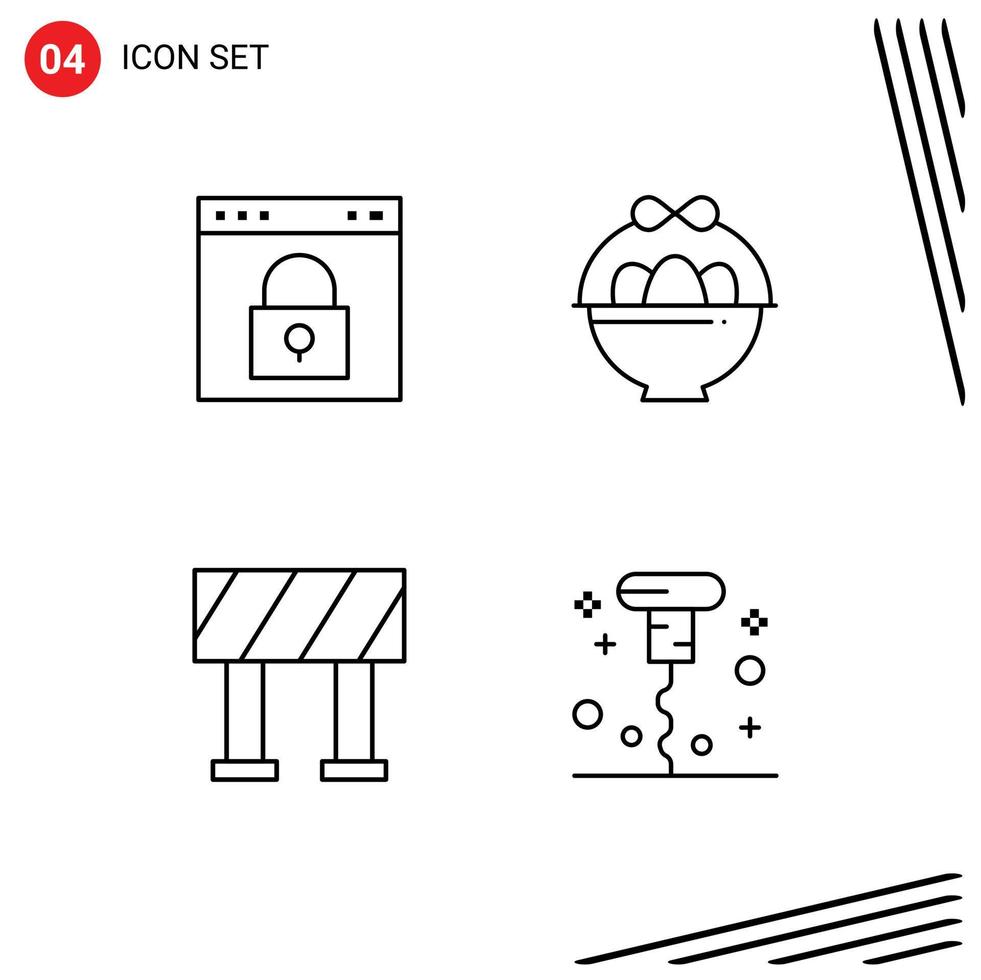 Stock Vector Icon Pack of 4 Line Signs and Symbols for browser road page egg corkscrew Editable Vector Design Elements