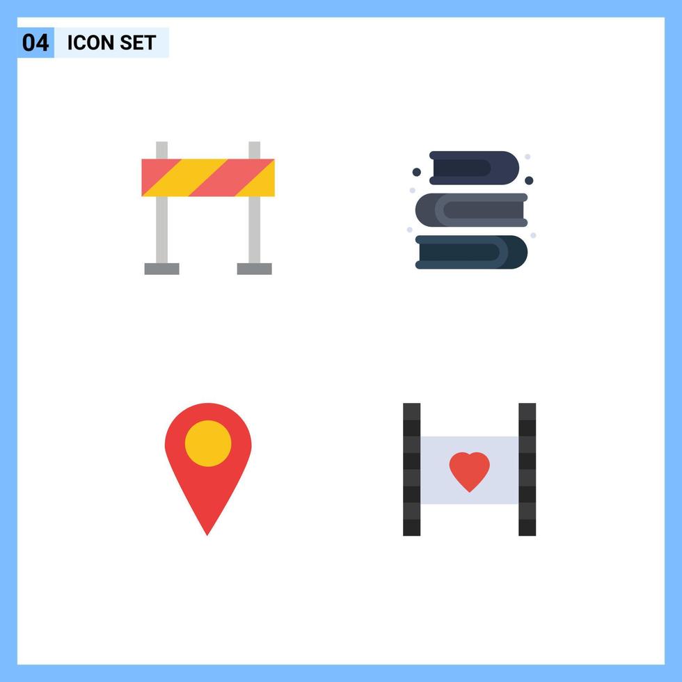 Set of 4 Modern UI Icons Symbols Signs for barricade school art book heart Editable Vector Design Elements