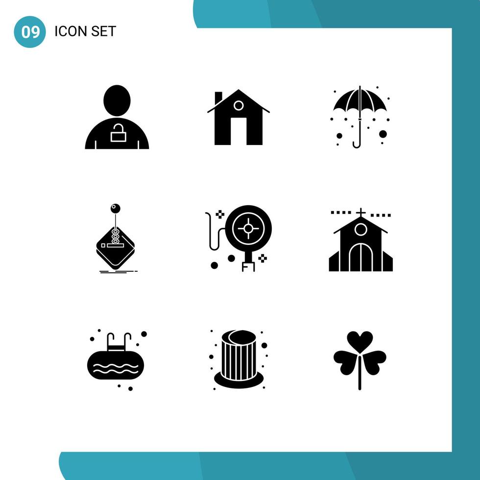 conjunto de 9 iconos de interfaz de usuario modernos símbolos signos para juegos de joystick edificios arcade lluvia elementos de diseño vectorial editables vector