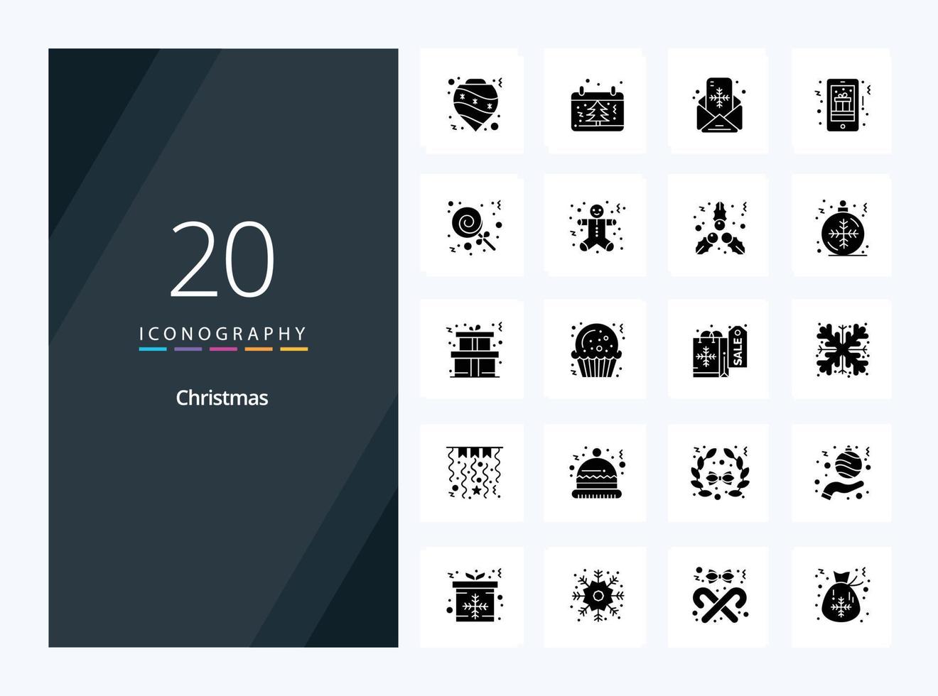 20 Christmas Solid Glyph icon for presentation vector