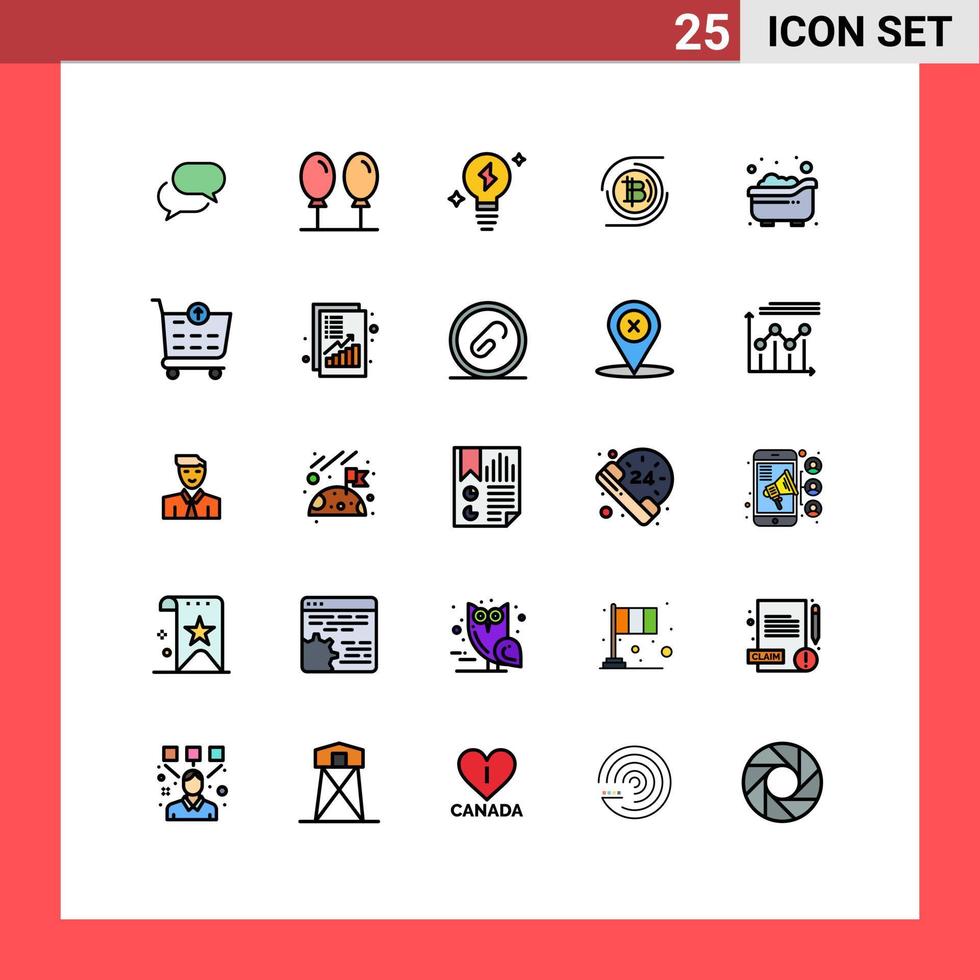 Universal Icon Symbols Group of 25 Modern Filled line Flat Colors of kid bath light baby currency Editable Vector Design Elements