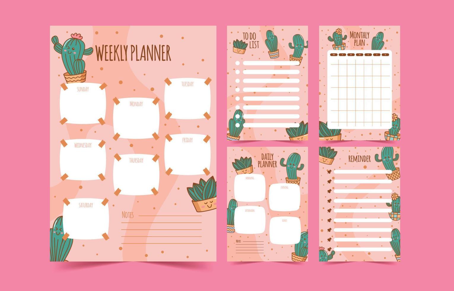 Journal Table with Hand Drawn Cactus vector