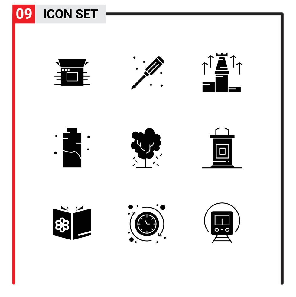 Pack of 9 Modern Solid Glyphs Signs and Symbols for Web Print Media such as energy charge screwdriver battery chess Editable Vector Design Elements