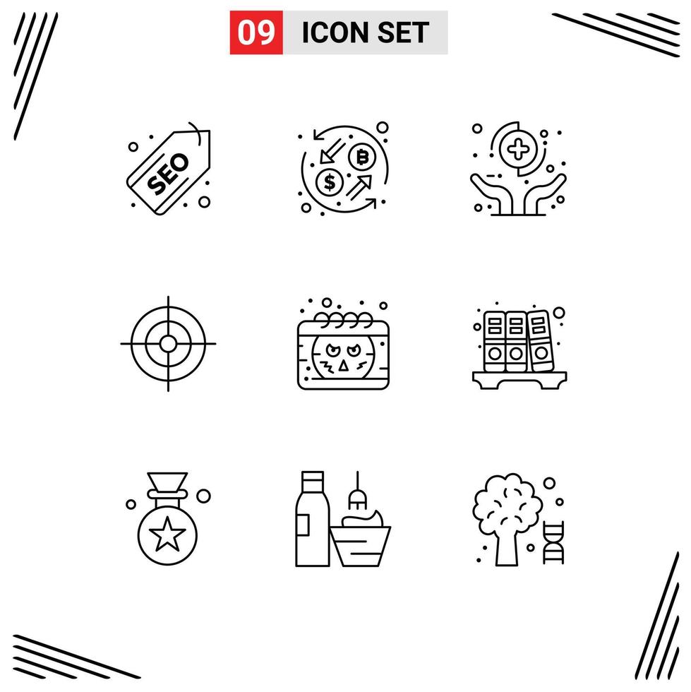 Universal Icon Symbols Group of 9 Modern Outlines of date target hands interface protect Editable Vector Design Elements