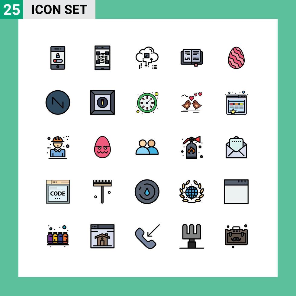 25 Filled line Flat Color concept for Websites Mobile and Apps knowledge book scan share network Editable Vector Design Elements