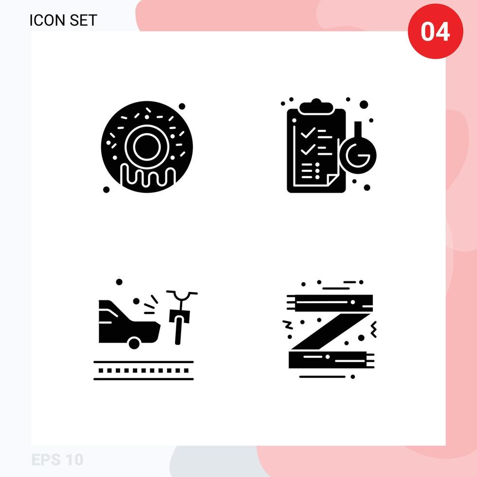 Set of 4 Commercial Solid Glyphs pack for food car clipboard laboratory accessories Editable Vector Design Elements