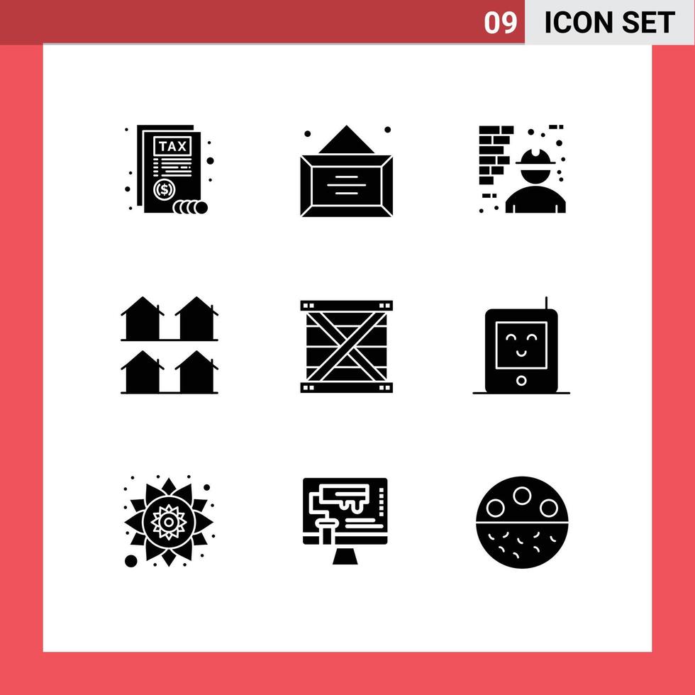 9 Universal Solid Glyphs Set for Web and Mobile Applications box housing construction houses district Editable Vector Design Elements