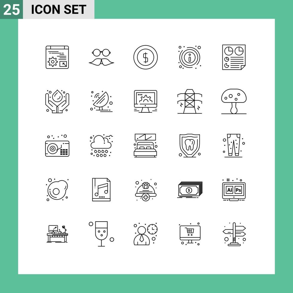 Set of 25 Modern UI Icons Symbols Signs for data information men info money Editable Vector Design Elements