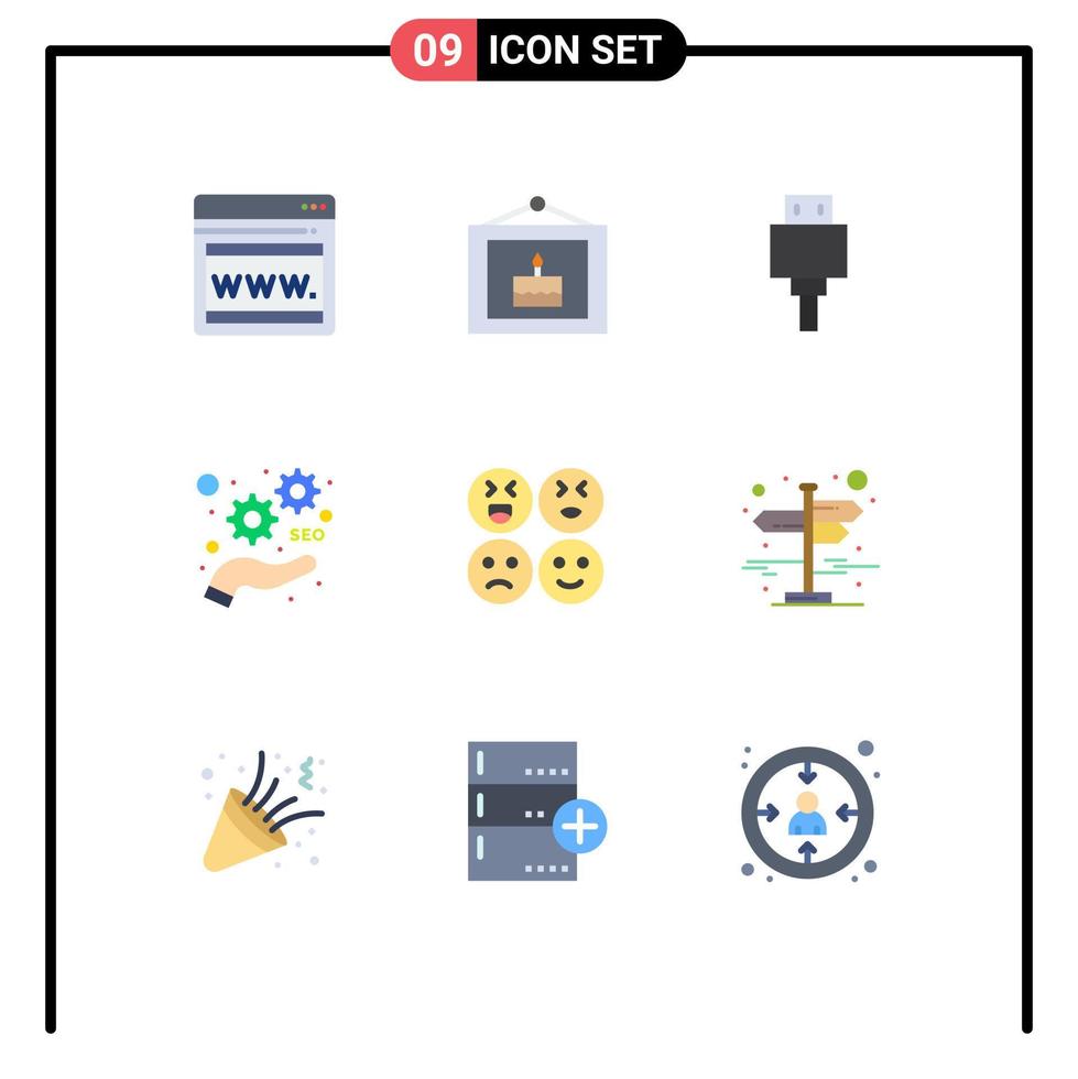 Editable Vector Line Pack of 9 Simple Flat Colors of sad emojis file optimize marketing Editable Vector Design Elements