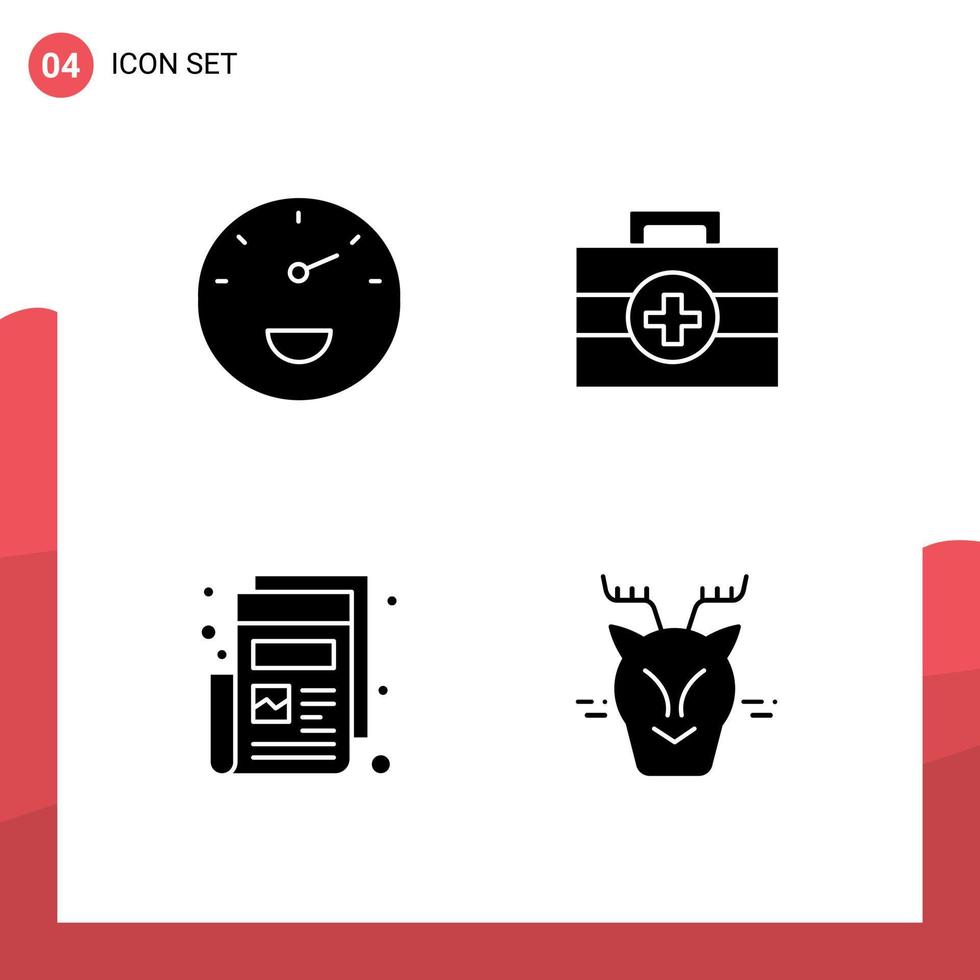 conjunto moderno de 4 pictogramas de glifos sólidos de elementos de diseño de vectores editables del ártico de noticias del hospital de impresión de calibre