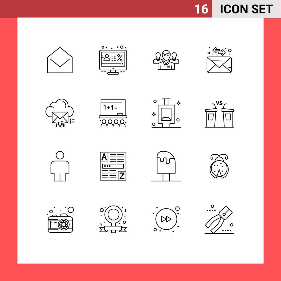 16 Creative Icons Modern Signs and Symbols of mail person percentage leadership executive Editable Vector Design Elements