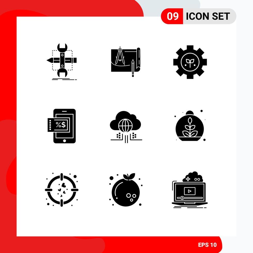 Solid Glyph Pack of 9 Universal Symbols of discount mobile construction setting plant Editable Vector Design Elements