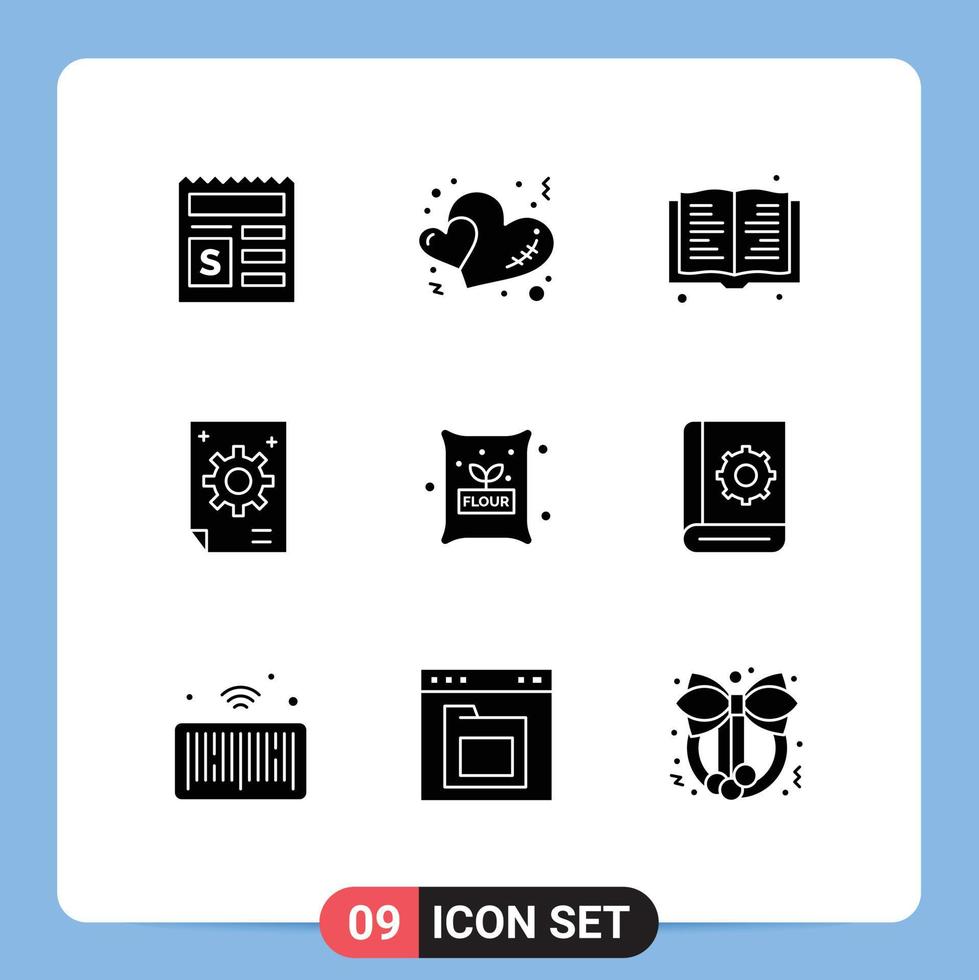 9 Universal Solid Glyph Signs Symbols of flour development book creative collective Editable Vector Design Elements