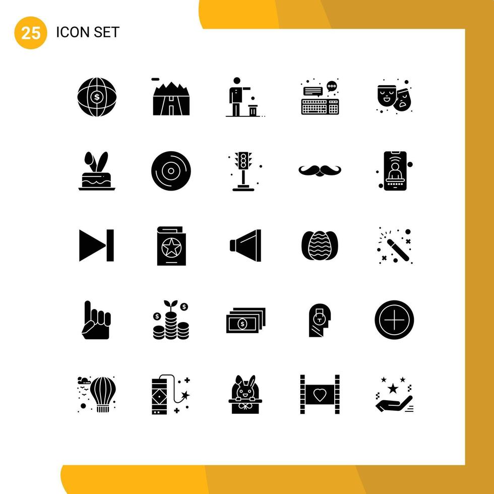 Pictogram Set of 25 Simple Solid Glyphs of communication device bad computer thought Editable Vector Design Elements