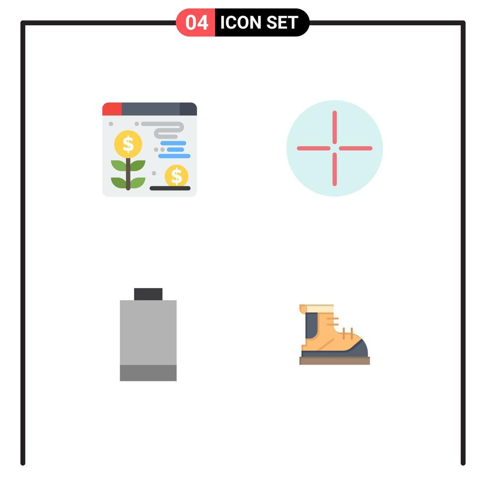 4 Thematic Vector Flat Icons and Editable Symbols of web boots ancient battery hiking Editable Vector Design Elements