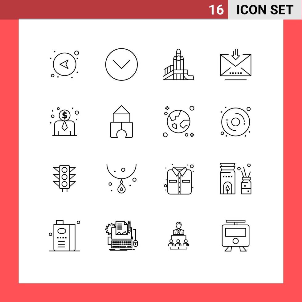 Universal Icon Symbols Group of 16 Modern Outlines of employee cost letter bomb email political Editable Vector Design Elements